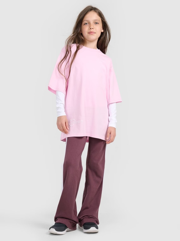 Dziewczęcy t-shirt oversize z nadrukiem 4F 4FJRAW25TTSHF3187 - różowy