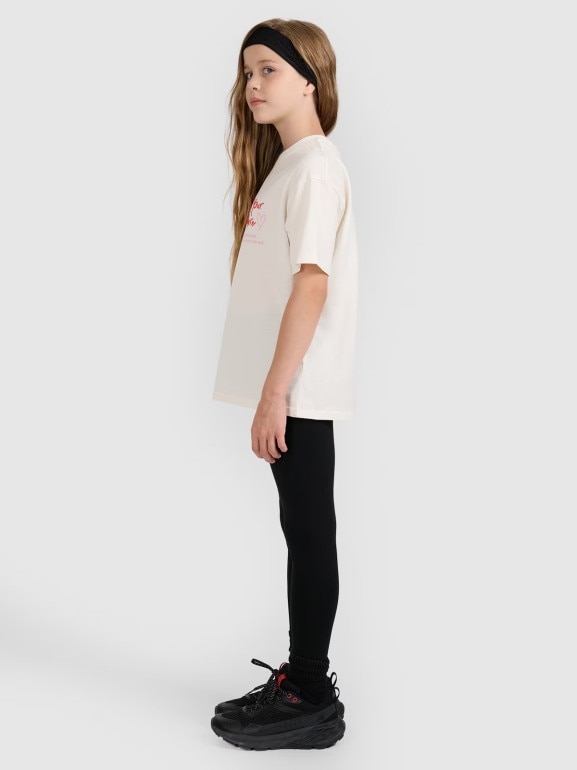 Dziewczęcy t-shirt z nadrukiem 4F 4FJRAW25TTSHF3188 - biały