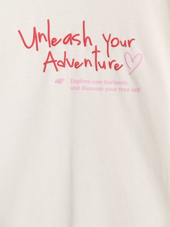 Dziewczęcy t-shirt z nadrukiem 4F 4FJRAW25TTSHF3188 - biały