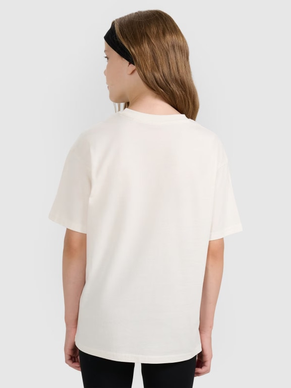 Dziewczęcy t-shirt z nadrukiem 4F 4FJRAW25TTSHF3188 - biały