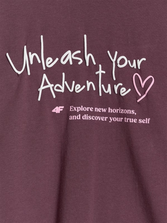 Dziewczęcy t-shirt z nadrukiem 4F 4FJRAW25TTSHF3188 - fioletowy