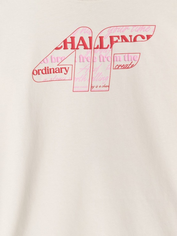 Dziewczęcy t-shirt z nadrukiem 4F 4FJRAW25TTSHF3189-11S - biały
