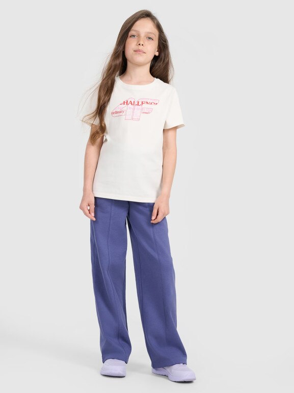 Dziewczęcy t-shirt z nadrukiem 4F 4FJRAW25TTSHF3189-11S - biały