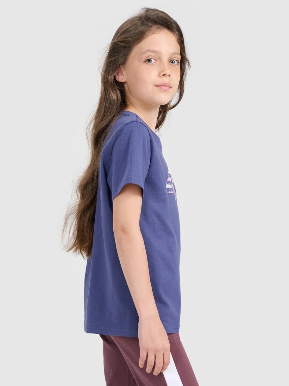 Dziewczęcy t-shirt z nadrukiem 4F 4FJRAW25TTSHF3189-11S - granatowy