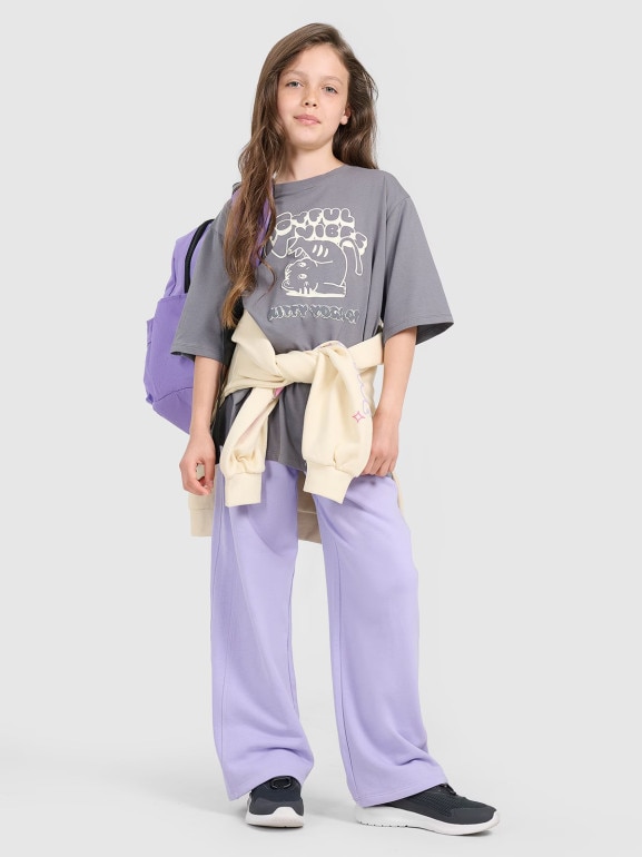 Dziewczęcy t-shirt oversize z nadrukiem 4F 4FJRAW25TTSHF3197 - szary