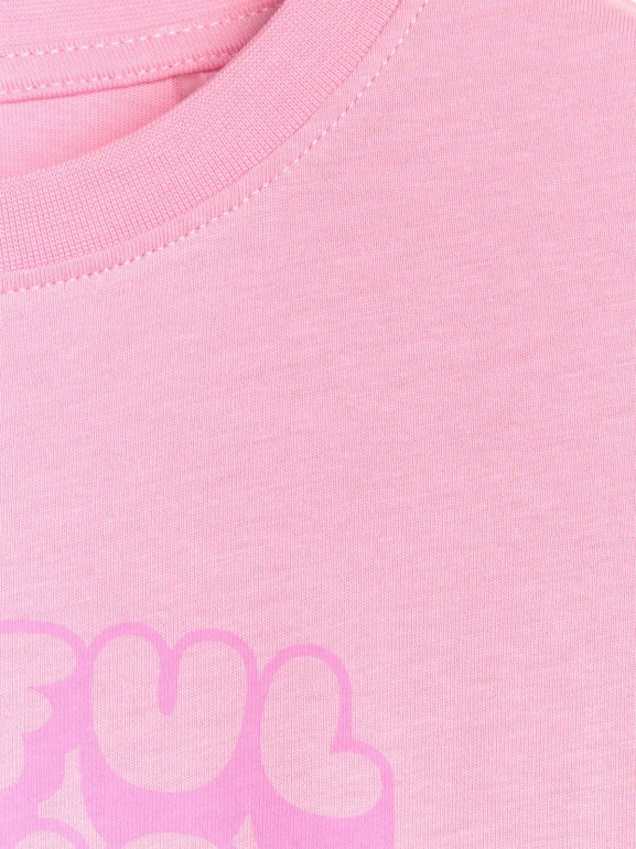 Dziewczęcy t-shirt oversize z nadrukiem 4F 4FJRAW25TTSHF3197 - różowy