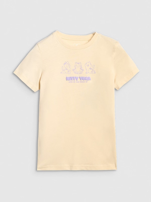 Dziewczęcy t-shirt z nadrukiem 4F 4FJRAW25TTSHF3198 - żółty