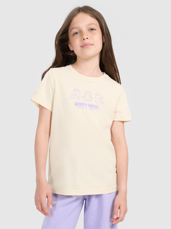 Dziewczęcy t-shirt z nadrukiem 4F 4FJRAW25TTSHF3198 - żółty