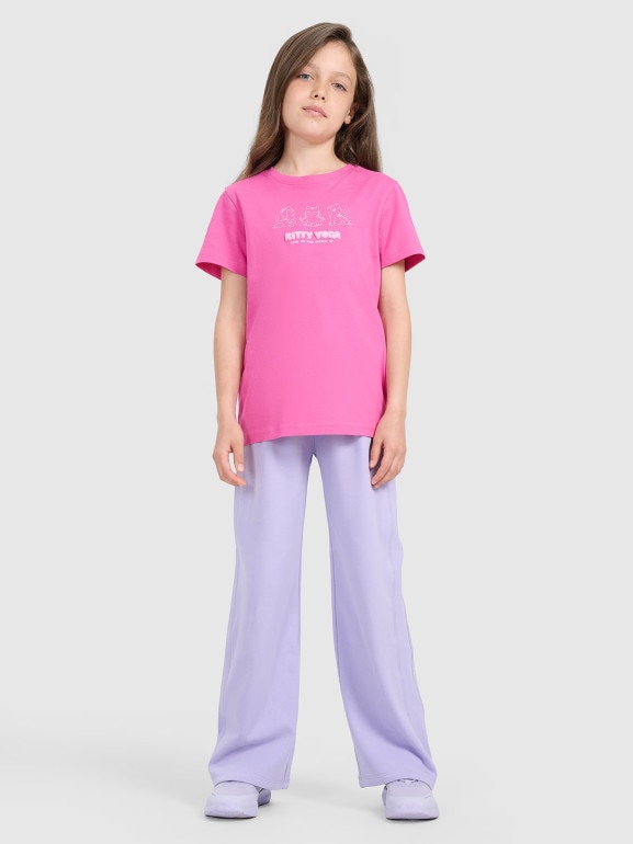Dziewczęcy t-shirt z nadrukiem 4F 4FJRAW25TTSHF3198 - różowy
