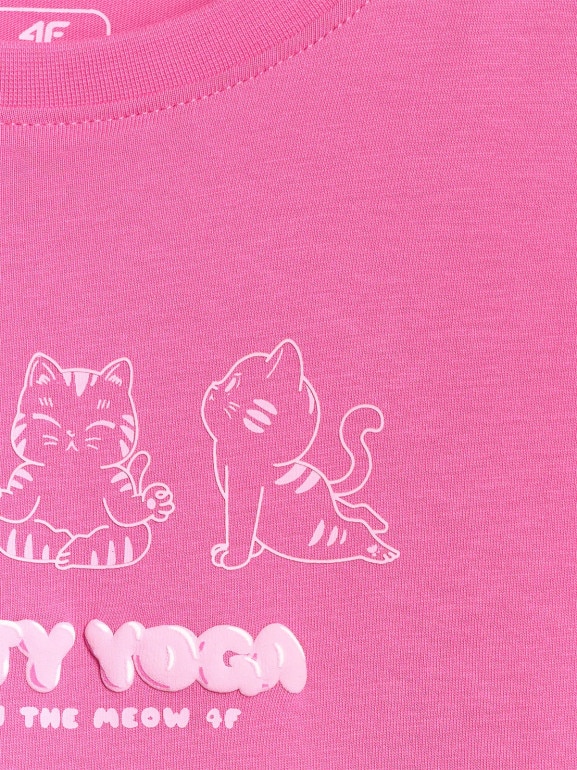 Dziewczęcy t-shirt z nadrukiem 4F 4FJRAW25TTSHF3198 - różowy
