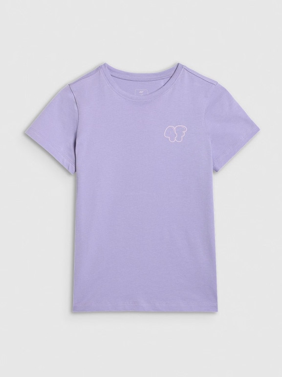 Dziewczęcy t-shirt z nadrukiem 4F 4FJRAW25TTSHF3199 - fioletowy