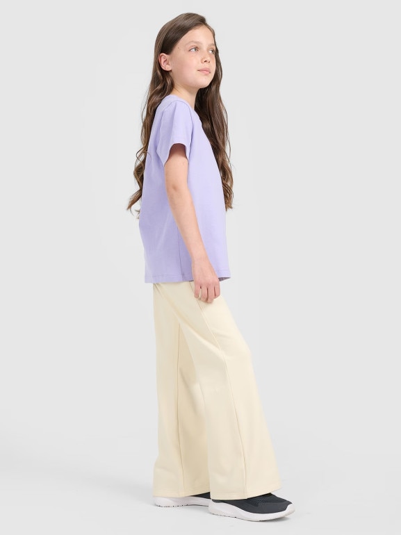 Dziewczęcy t-shirt z nadrukiem 4F 4FJRAW25TTSHF3199 - fioletowy