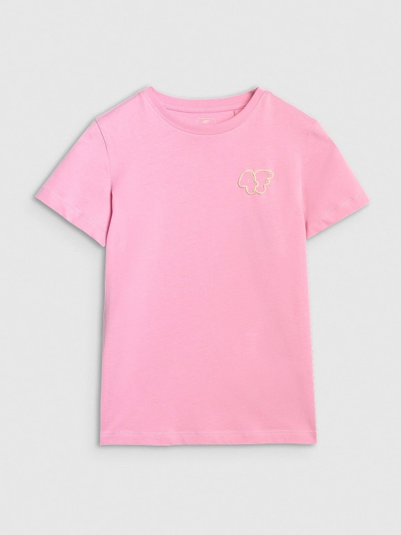 Dziewczęcy t-shirt z nadrukiem 4F 4FJRAW25TTSHF3199 - różowy