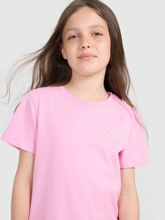 Dziewczęcy t-shirt z nadrukiem 4F 4FJRAW25TTSHF3199 - różowy
