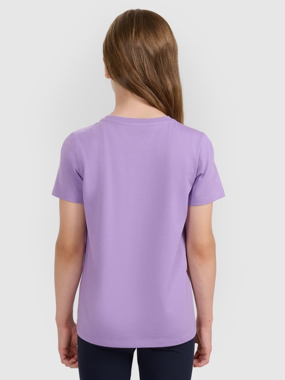 Dziewczęcy t-shirt bez nadruku 4F 4FJRAW25TTSHF3233 - fioletowy