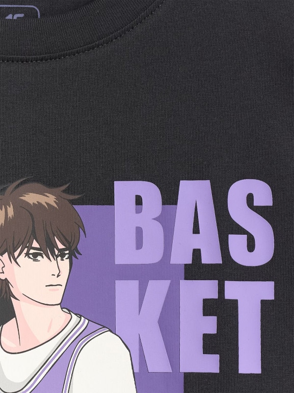 Chłopięcy t-shirt oversize z nadrukiem 4F 4FJRAW25TTSHM3062 - czarny