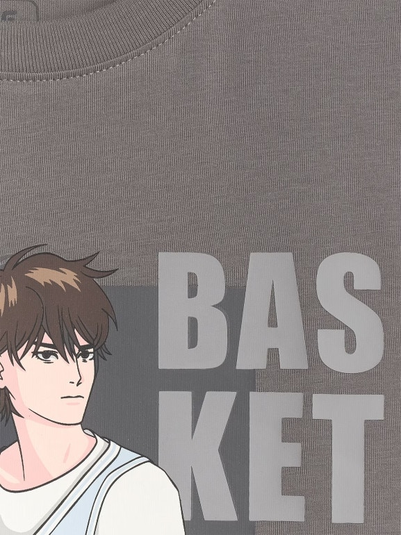 Chłopięcy t-shirt oversize z nadrukiem 4F 4FJRAW25TTSHM3062 - szary