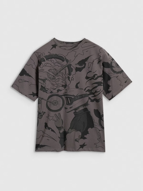 Chłopięcy t-shirt oversize z nadrukiem 4F 4FJRAW25TTSHM3063 - szary