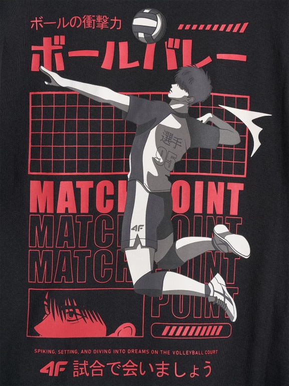 Chłopięcy t-shirt oversize z nadrukiem 4F 4FJRAW25TTSHM3064 - czarny