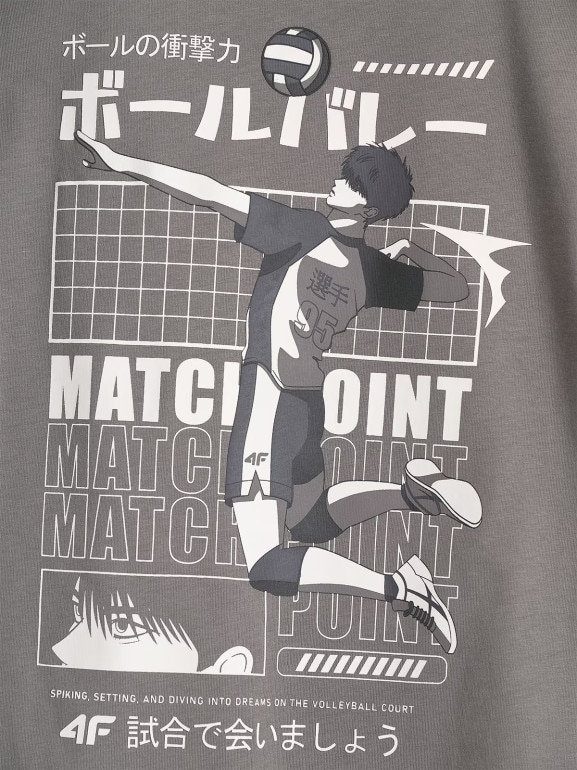 Chłopięcy t-shirt oversize z nadrukiem 4F 4FJRAW25TTSHM3064 - szary