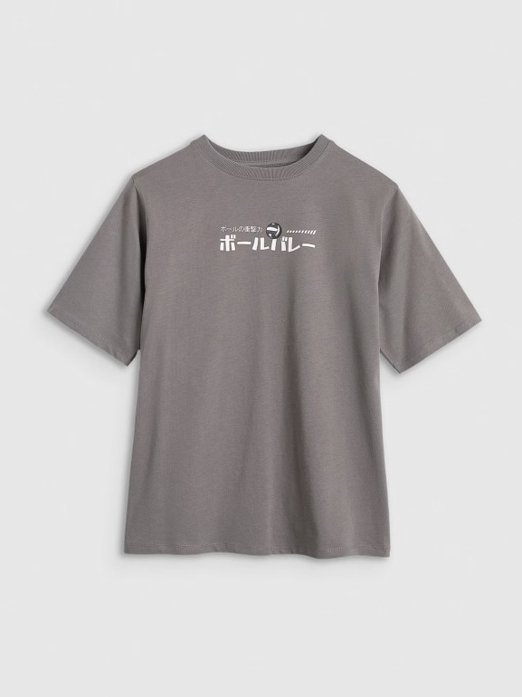 Chłopięcy t-shirt oversize z nadrukiem 4F 4FJRAW25TTSHM3064 - szary