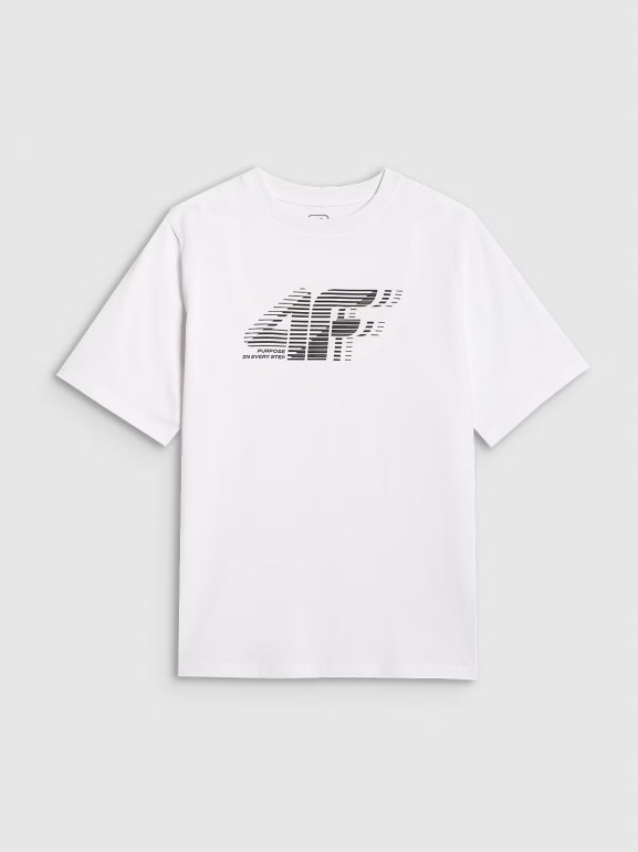 Chłopięcy t-shirt z nadrukiem 4F 4FJRAW25TTSHM3165 - biały