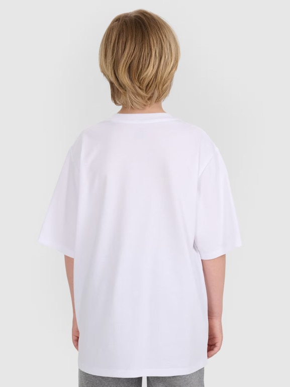 Chłopięcy t-shirt z nadrukiem 4F 4FJRAW25TTSHM3165 - biały