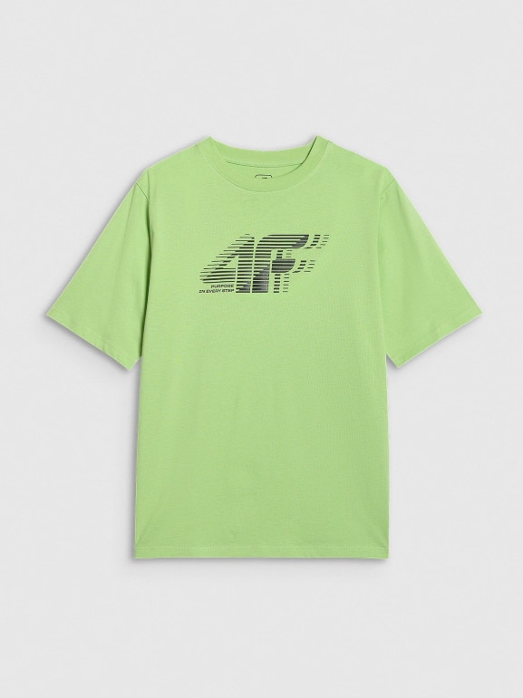 Chłopięcy t-shirt z nadrukiem 4F 4FJRAW25TTSHM3165 - zielony