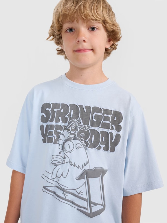 Chłopięcy t-shirt oversize z nadrukiem 4F 4FJRAW25TTSHM3206 - niebieski