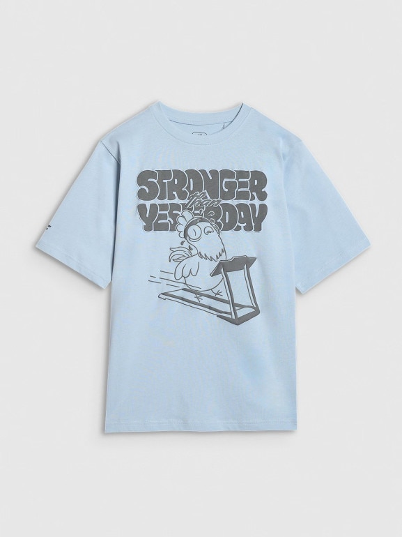 Chłopięcy t-shirt oversize z nadrukiem 4F 4FJRAW25TTSHM3206 - niebieski