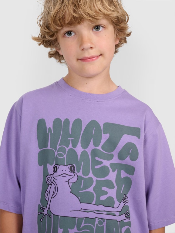 Chłopięcy t-shirt oversize z nadrukiem 4F 4FJRAW25TTSHM3207 - fioletowy