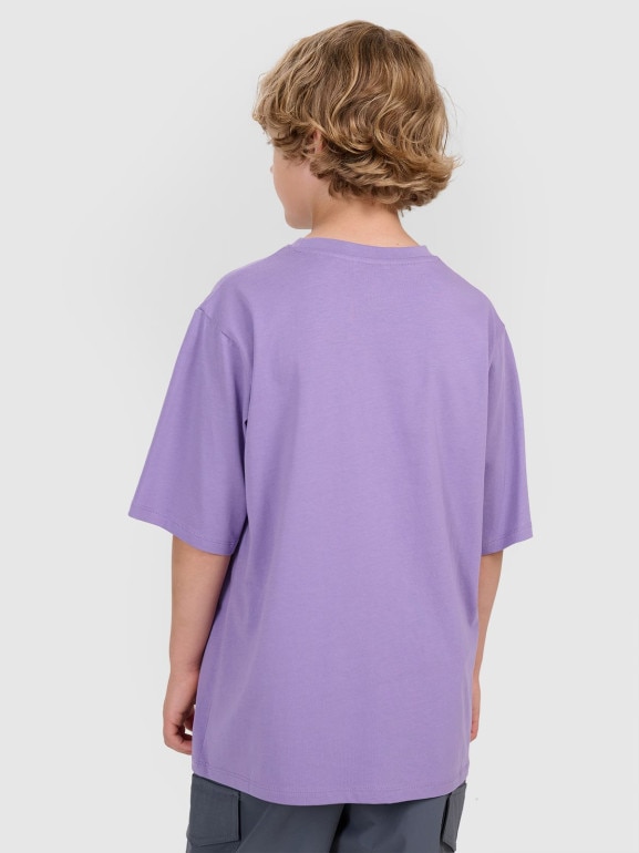 Chłopięcy t-shirt oversize z nadrukiem 4F 4FJRAW25TTSHM3207 - fioletowy