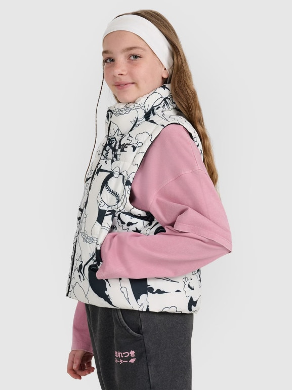 Dziewczęcy bezrękawnik puchowy 4F 4FJRAW25TVJAF320 - biały