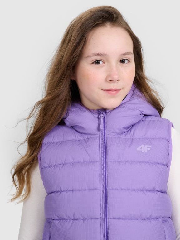 Dziewczęcy bezrękawnik pikowany 4F 4FJRAW25TVJAF322 - fioletowy