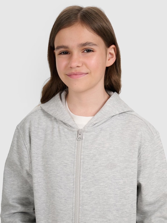 Dziewczęca bluza rozpinana z kapturem 4F 4FJRMM00TSWSF2464 - szary