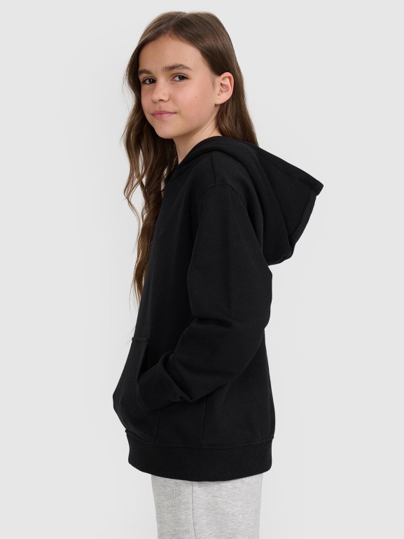 Dziewczęca bluza nierozpinana z kapturem 4F 4FJRMM00TSWSF2465 - czarna