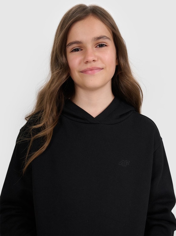 Dziewczęca bluza nierozpinana z kapturem 4F 4FJRMM00TSWSF2465 - czarna