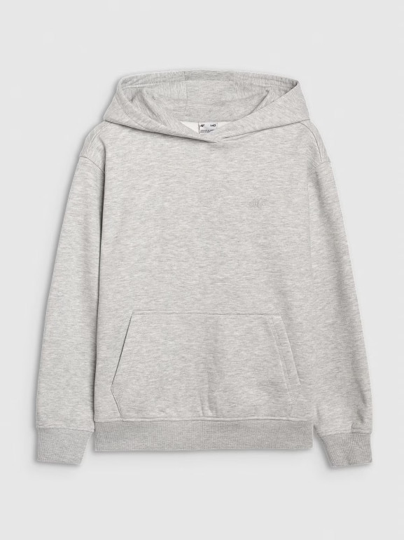 Dziewczęca bluza nierozpinana z kapturem 4F 4FJRMM00TSWSF2465 - szara