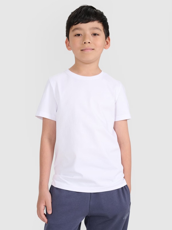 Chłopięcy t-shirt bez nadruku 4F 4FJRMM00TTSHM3254 - biały