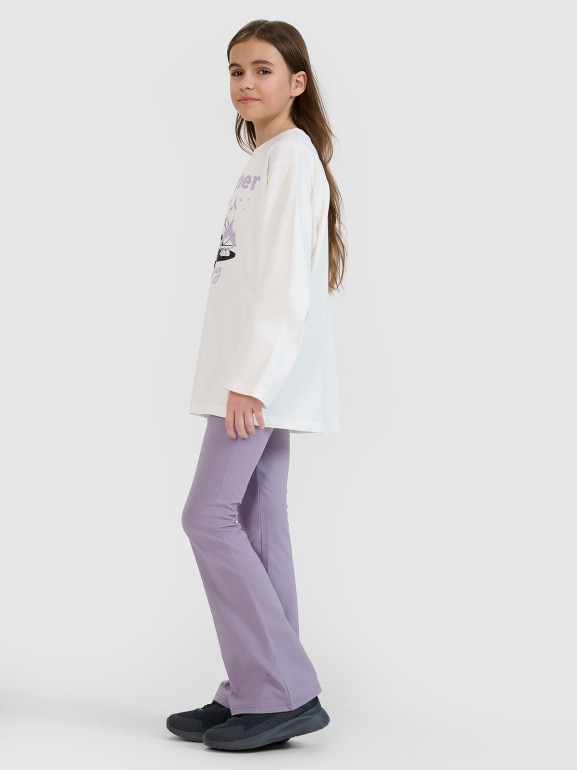 Dziewczęcy longsleeve z nadrukiem 4F 4FJRSS25TLONF542 - biały