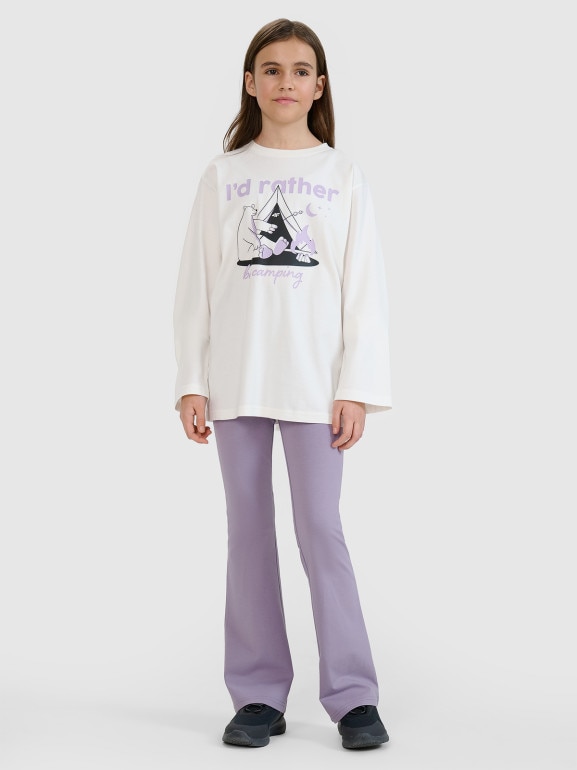 Dziewczęcy longsleeve z nadrukiem 4F 4FJRSS25TLONF542 - biały
