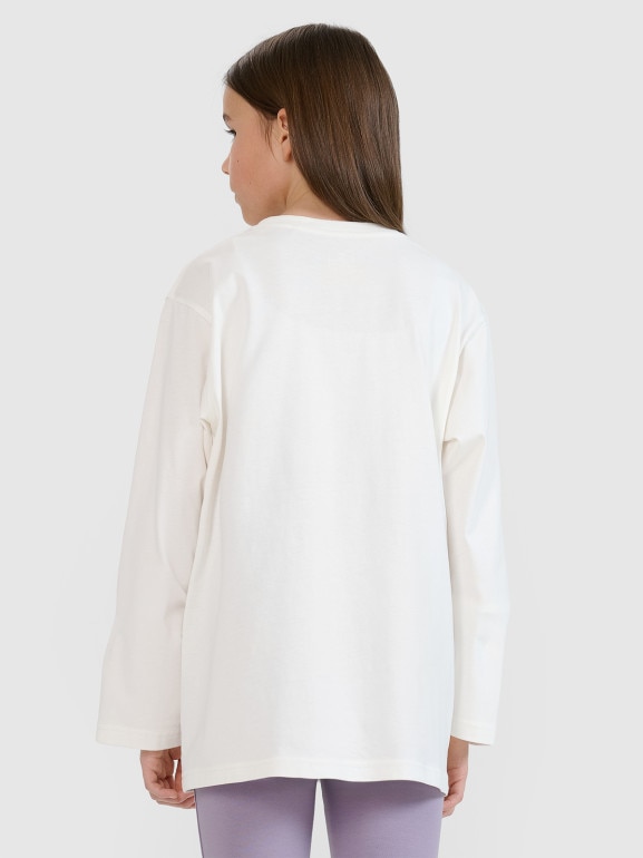 Dziewczęcy longsleeve z nadrukiem 4F 4FJRSS25TLONF542 - biały