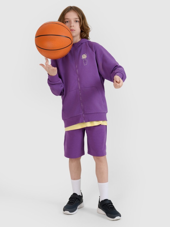 Chłopięca bluza dresowa rozpinana z kapturem 4F 4FJRSS25TSWSM2103 - fioletowa