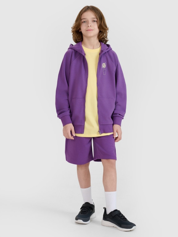 Chłopięca bluza dresowa rozpinana z kapturem 4F 4FJRSS25TSWSM2103 - fioletowa