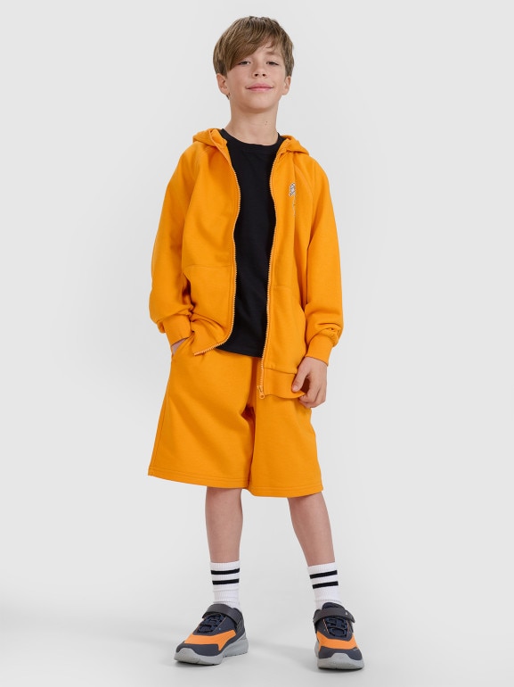 Chłopięca bluza dresowa rozpinana z kapturem 4F 4FJRSS25TSWSM2103 - pomarańczowa