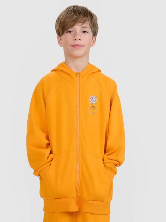 Chłopięca bluza dresowa rozpinana z kapturem 4F 4FJRSS25TSWSM2103 - pomarańczowa