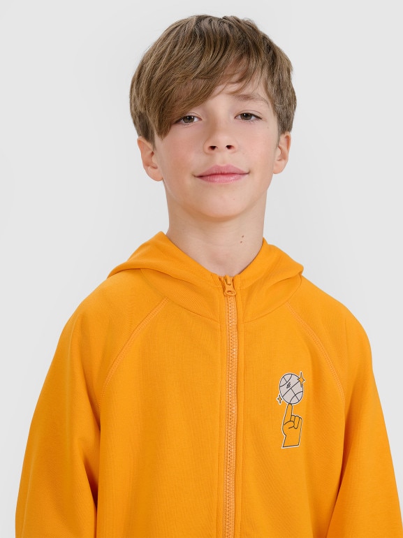 Chłopięca bluza dresowa rozpinana z kapturem 4F 4FJRSS25TSWSM2103 - pomarańczowa