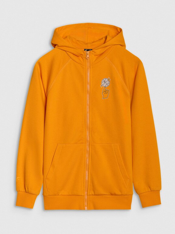 Chłopięca bluza dresowa rozpinana z kapturem 4F 4FJRSS25TSWSM2103 - pomarańczowa