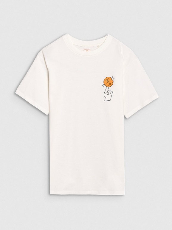 Chłopięcy t-shirt z nadrukiem 4F 4FJRSS25TTSHM2639 - biały