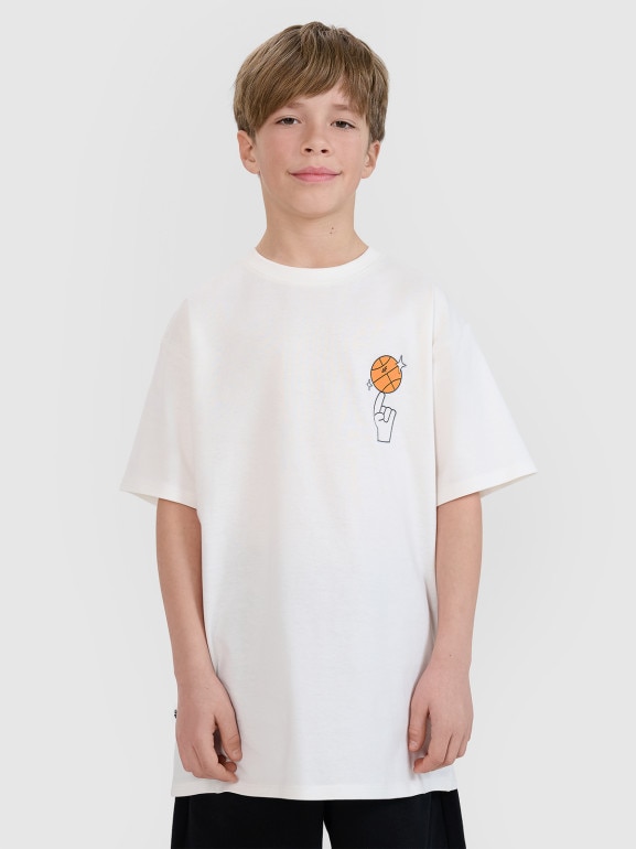 Chłopięcy t-shirt z nadrukiem 4F 4FJRSS25TTSHM2639 - biały